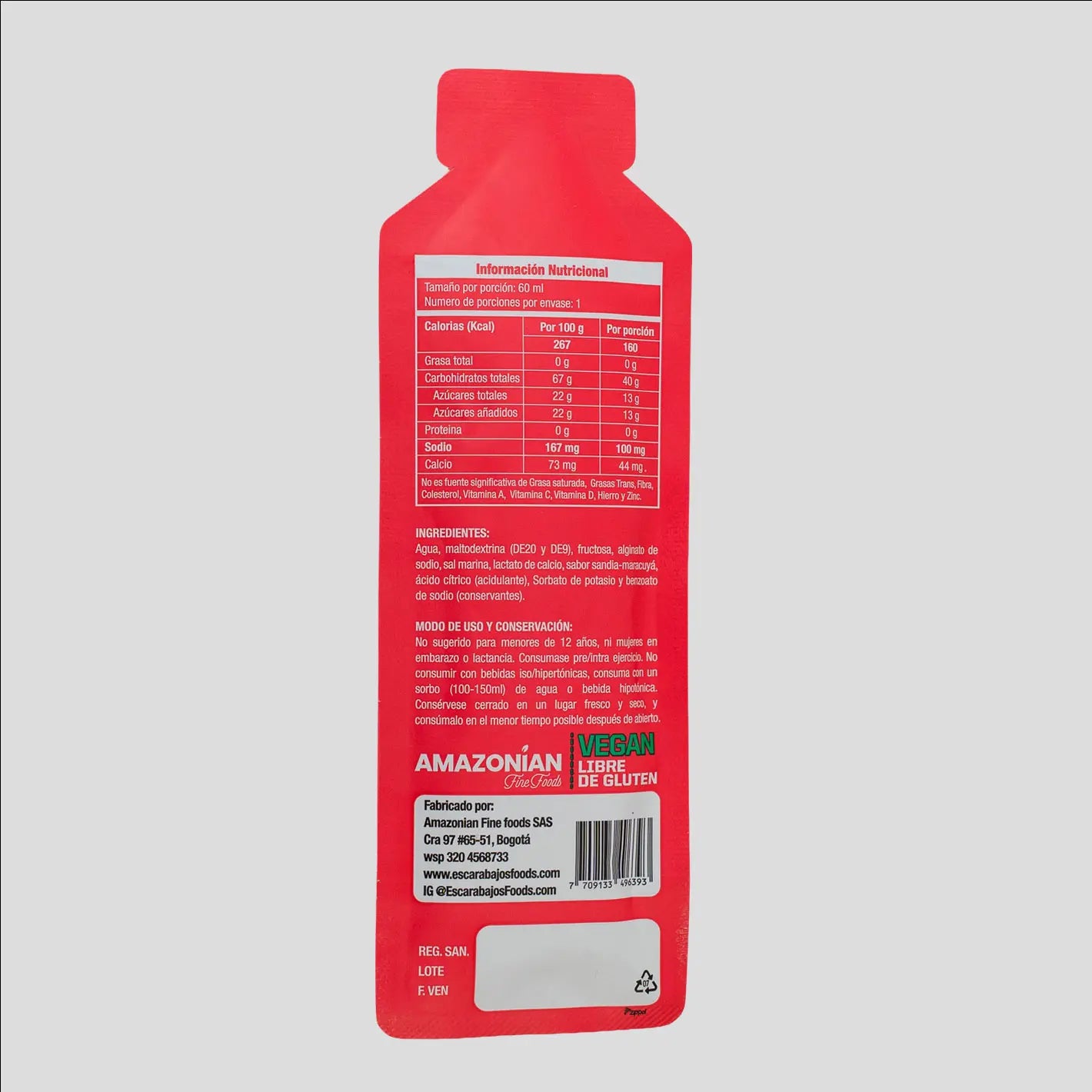 Gel Deportivo Maltodextrina Sandía 60g | 40g CHO Alta Carga